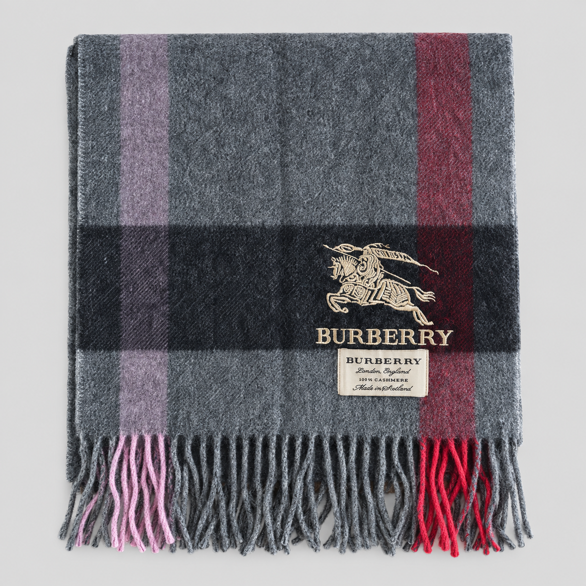Burberry Schal Nr. 4 in Graublau Karo aus Kaschmir, zusammengelegt