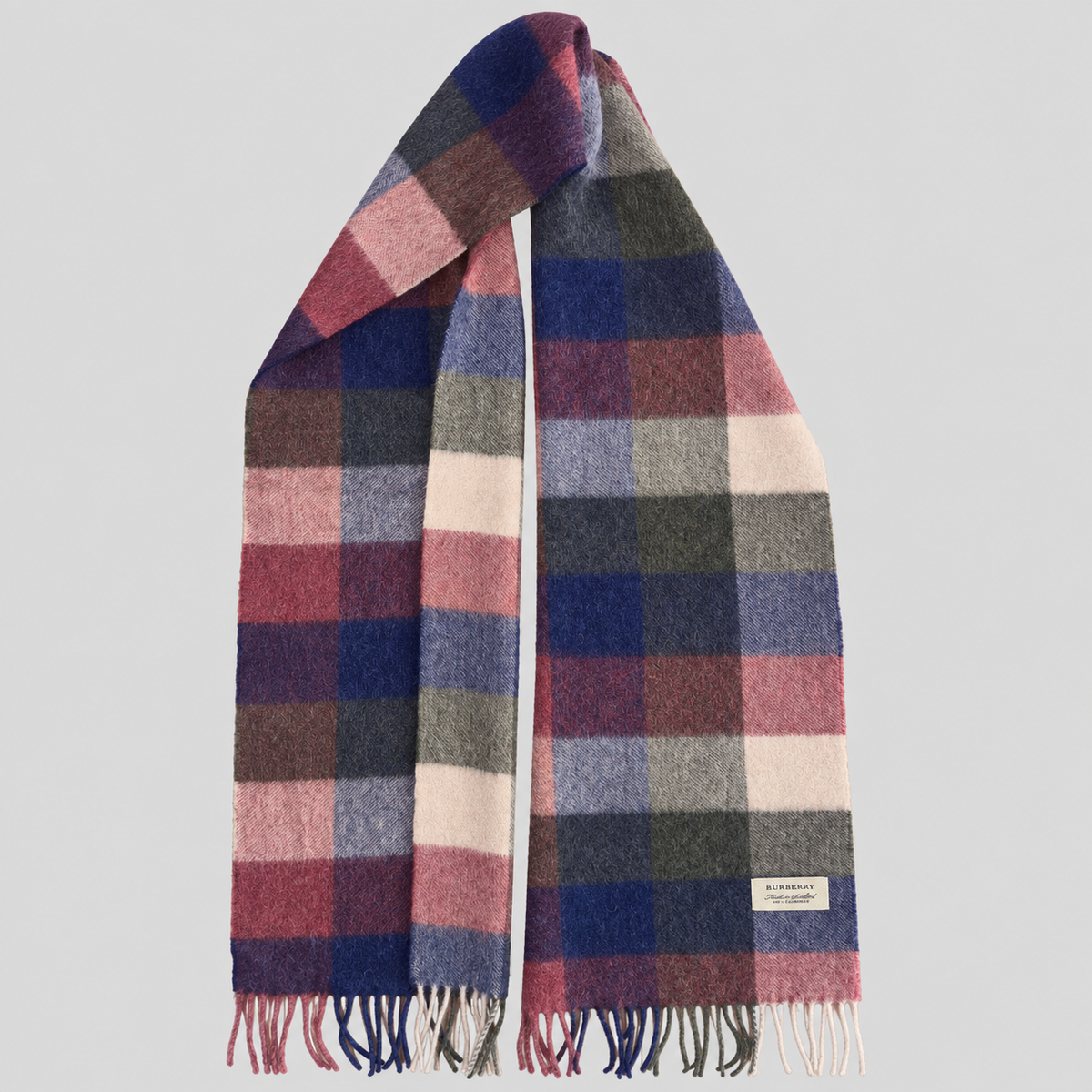 Vintage Burberry Schal Nr. 5 in Buntkaro Blau-Rot, ganz ausgebreitet