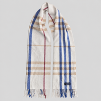 Vintage Burberry Schal Nr. 6 in Creme Karo mit Blau, ganz ausgebreitet