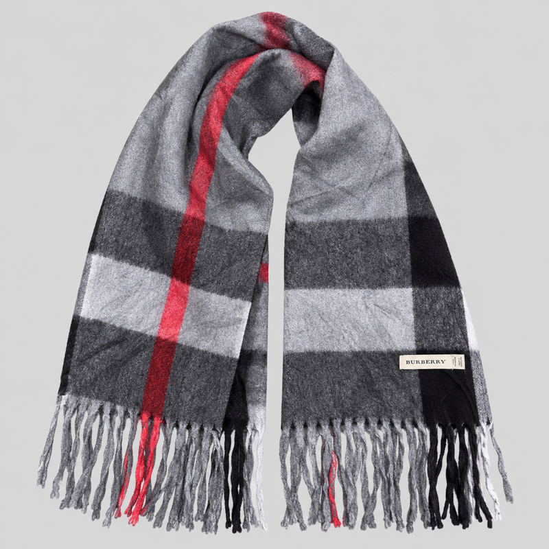 Vintage Burberry Schal Nr. 8 in Grau Karo, ganz ausgebreitet