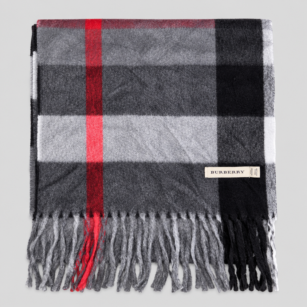 Burberry Schal Nr. 8 in Grau Karo aus Kaschmir, zusammengelegt
