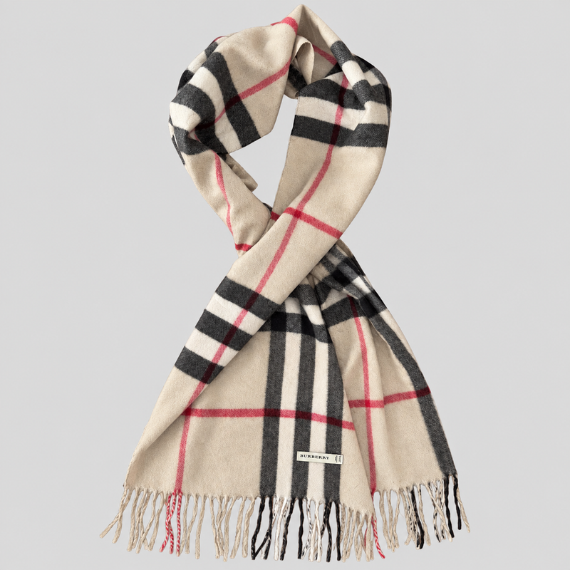 Vintage Burberry Schal Nr. 12 in Kamelbraun Karo, ganz ausgebreitet