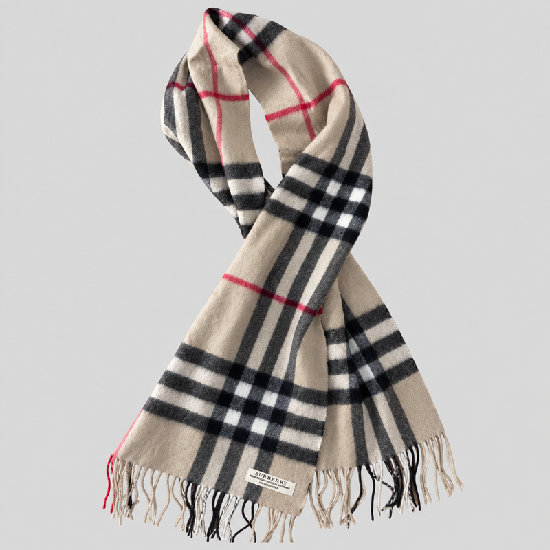 Vintage Burberry Schal Nr. 13 in Kamelbraun Karo, ganz ausgebreitet