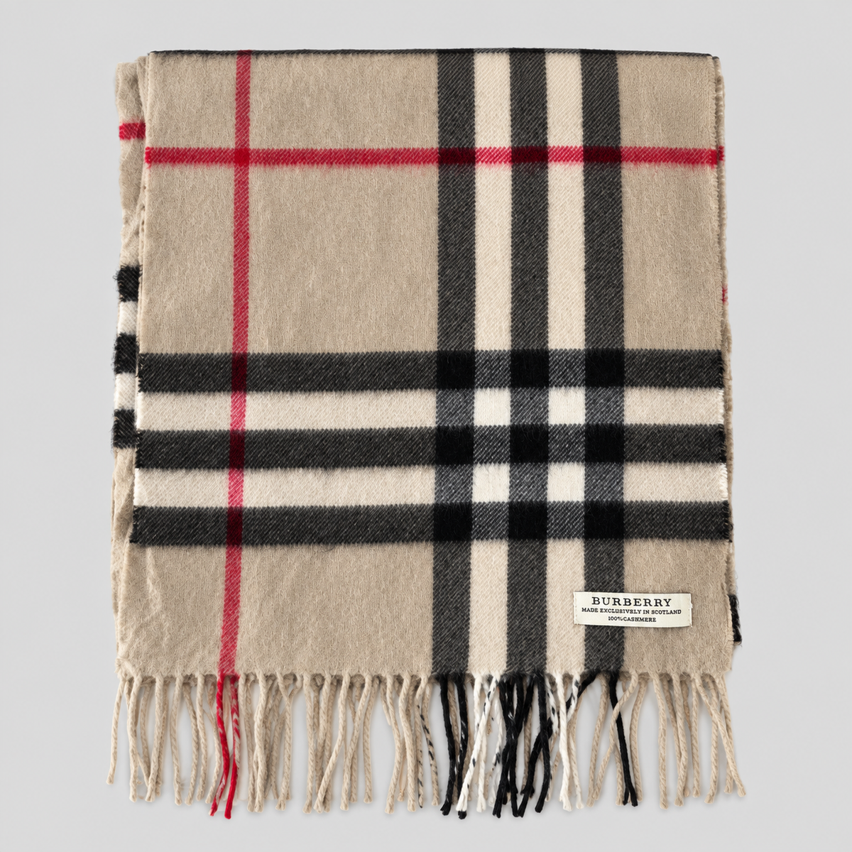 Burberry Schal Nr. 13 in Kamelbraun Karo aus Kaschmir, zusammengelegt