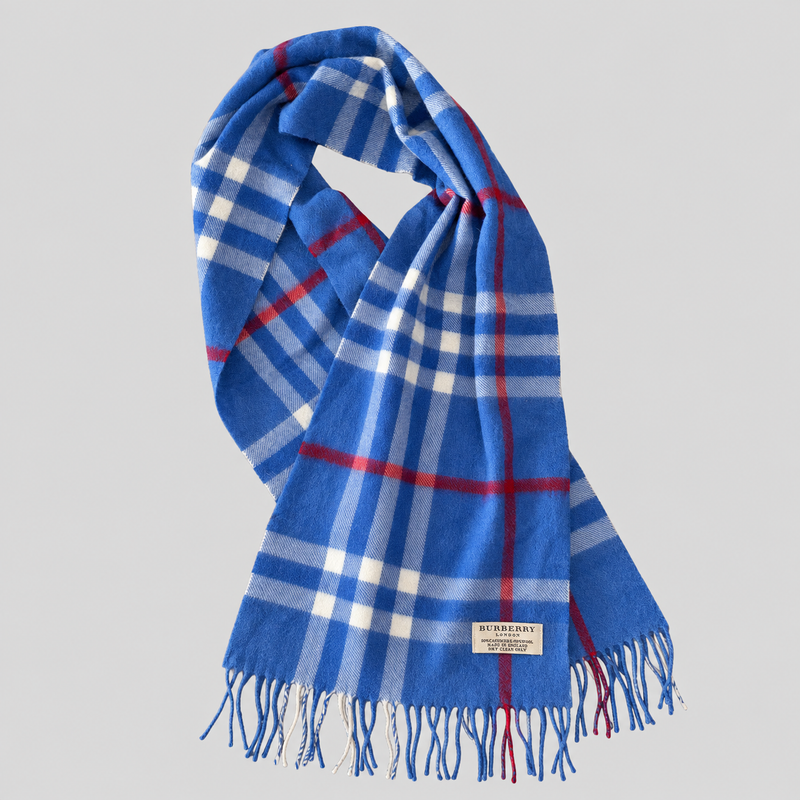 Vintage Burberry Schal Nr. 15 in Königsblau Karo, ganz ausgebreitet