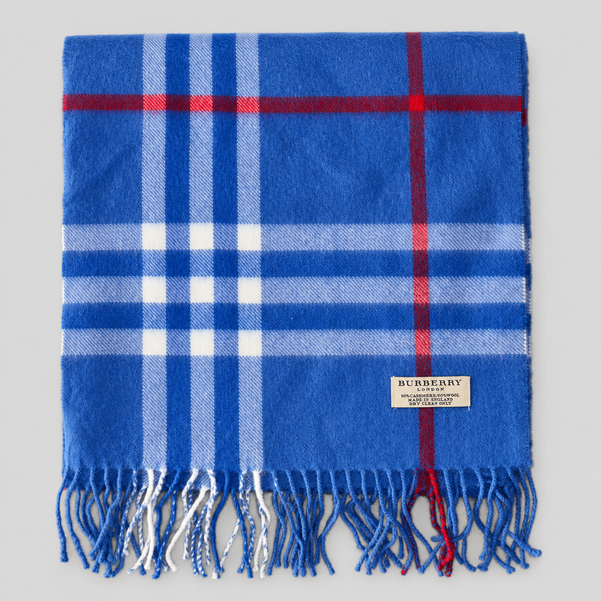 Burberry Schal Nr. 15 in Königsblau Karo aus Kaschmir und Wolle, zusammengelegt