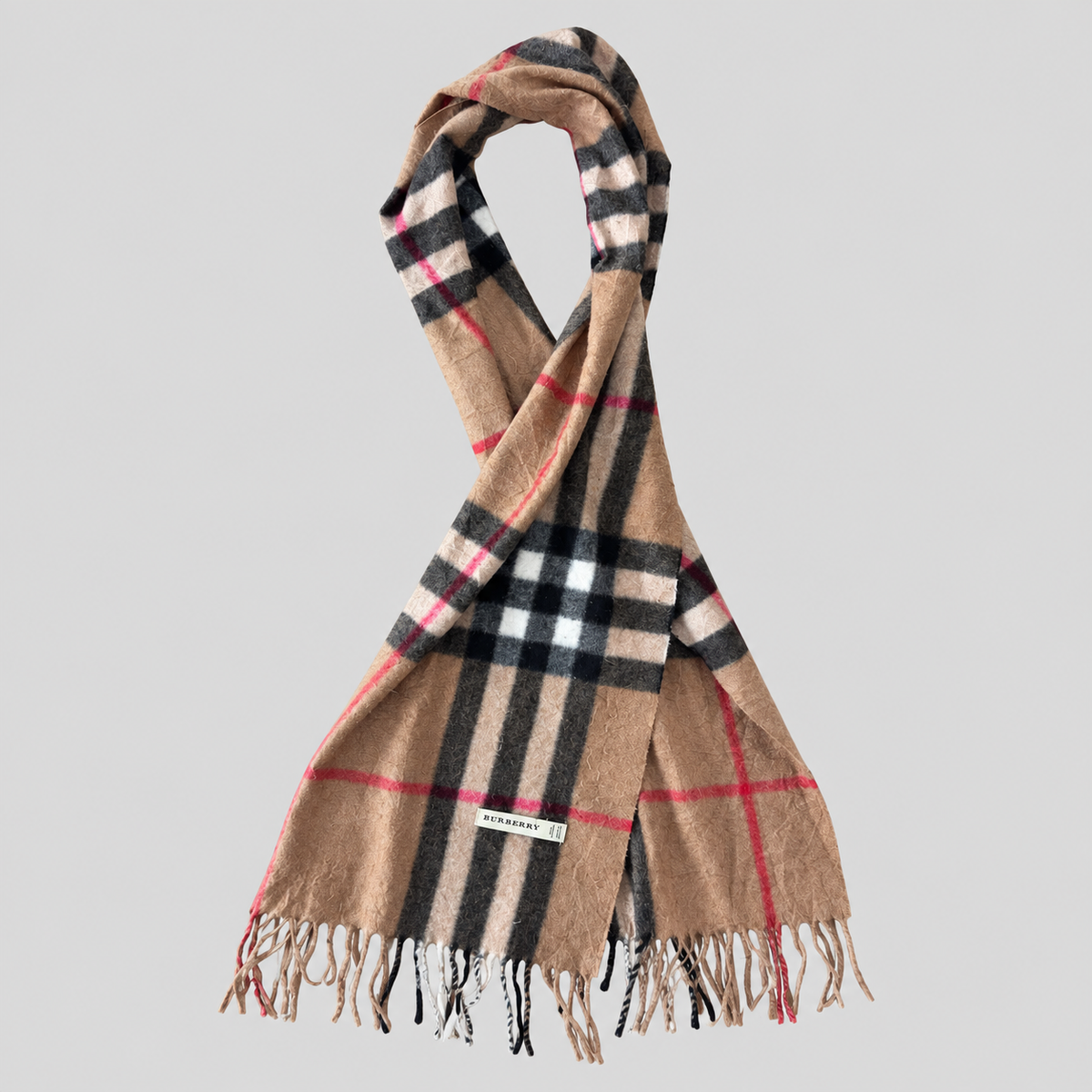 Vintage Burberry Schal Nr. 18 in Kamelbraun Karo, ganz ausgebreitet