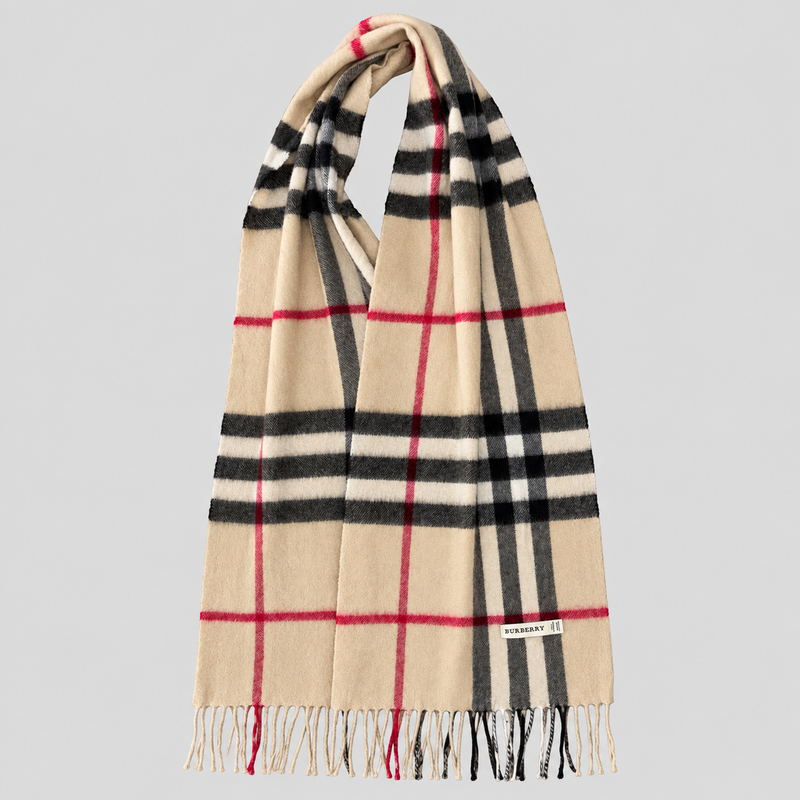 Vintage Burberry Schal Nr. 20 in Kamelbraun Karo, ganz ausgebreitet