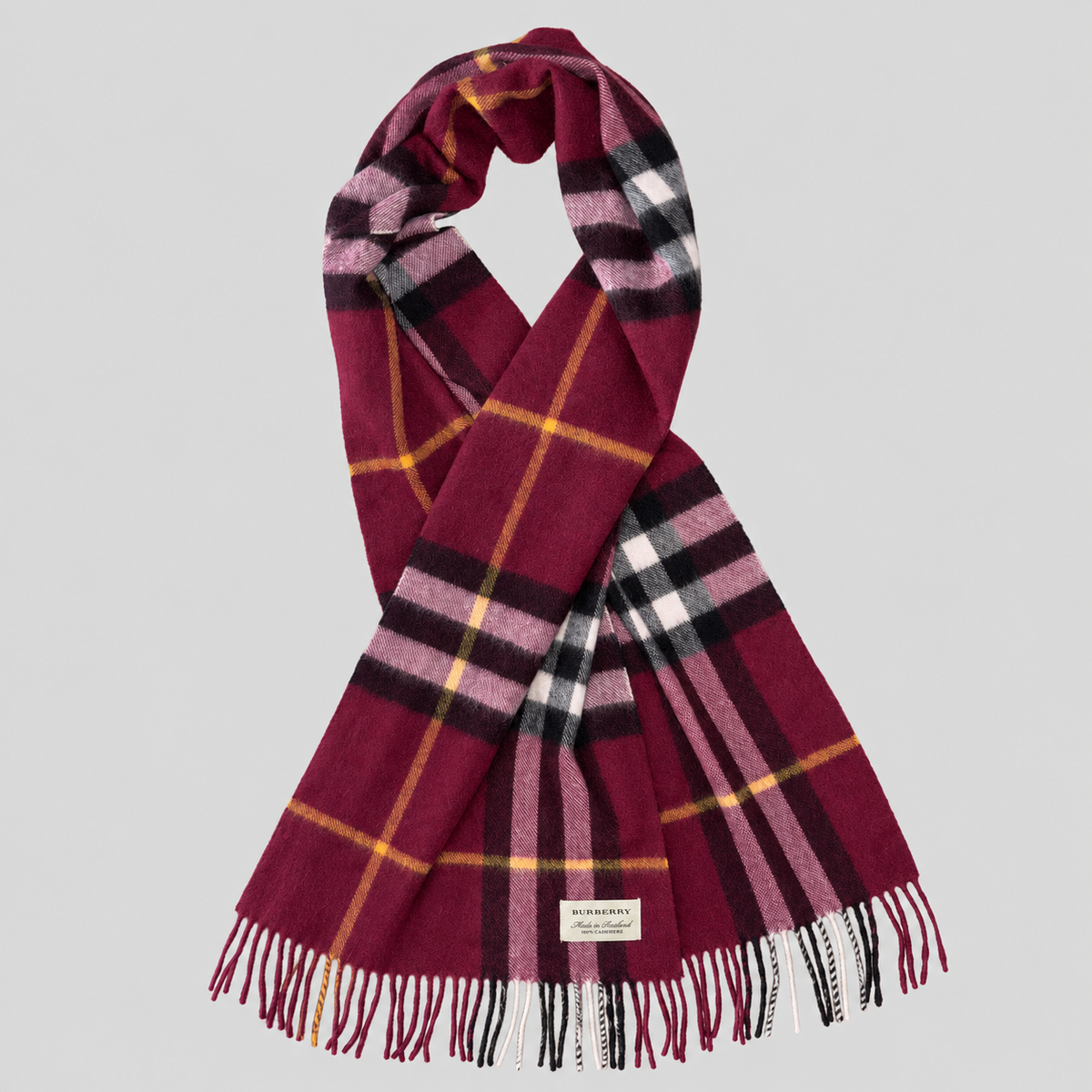 Vintage Burberry Schal Nr. 21 in Bordeaux Karo, ganz ausgebreitet