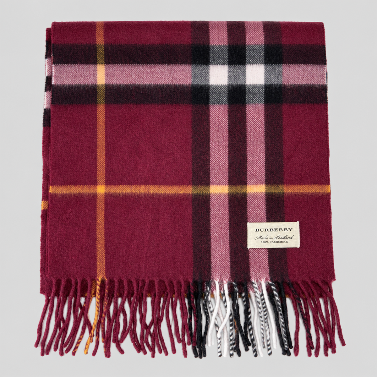 Burberry Schal Nr. 21 in Bordeaux Karo aus Kaschmir, zusammengelegt