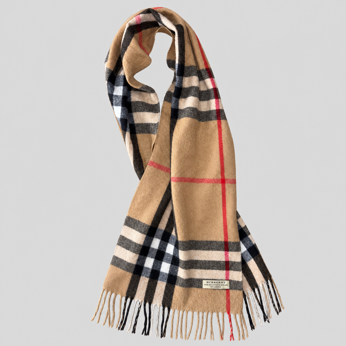 Vintage Burberry Schal Nr. 22 in Kamelbraun Karo, ganz ausgebreitet