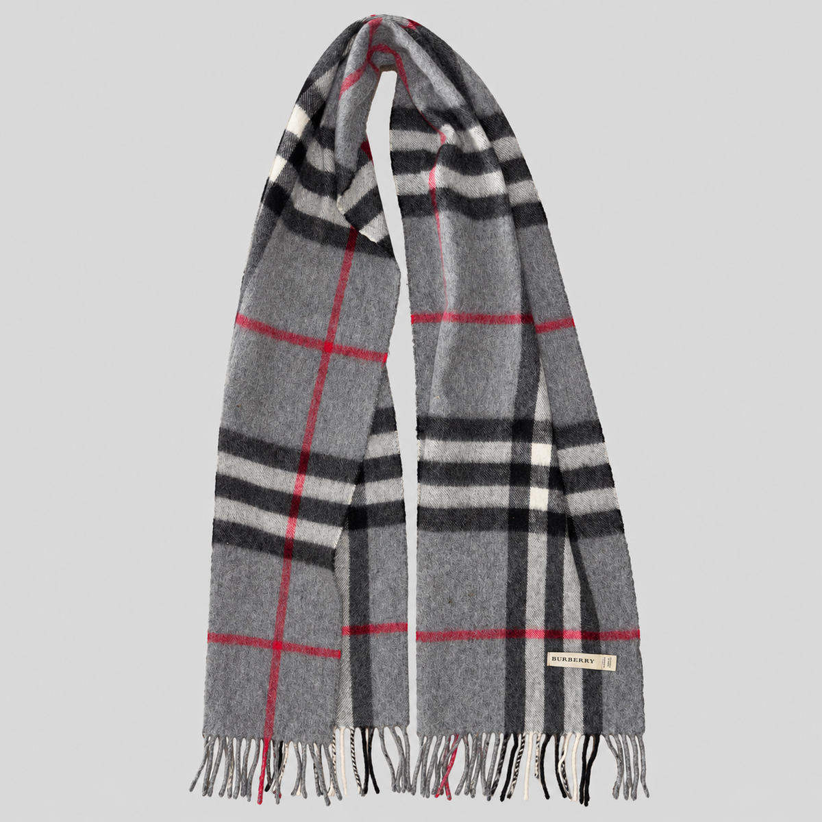 Vintage Burberry Schal Nr. 23 in Anthrazit Karo, ganz ausgebreitet