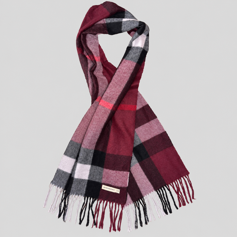 Vintage Burberry Schal Nr. 24 in Bordeaux Karo, ganz ausgebreitet