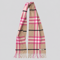 Vintage Burberry Schal Nr. 27 in Kamelbraun Karo mit Rosa, ganz ausgebreitet