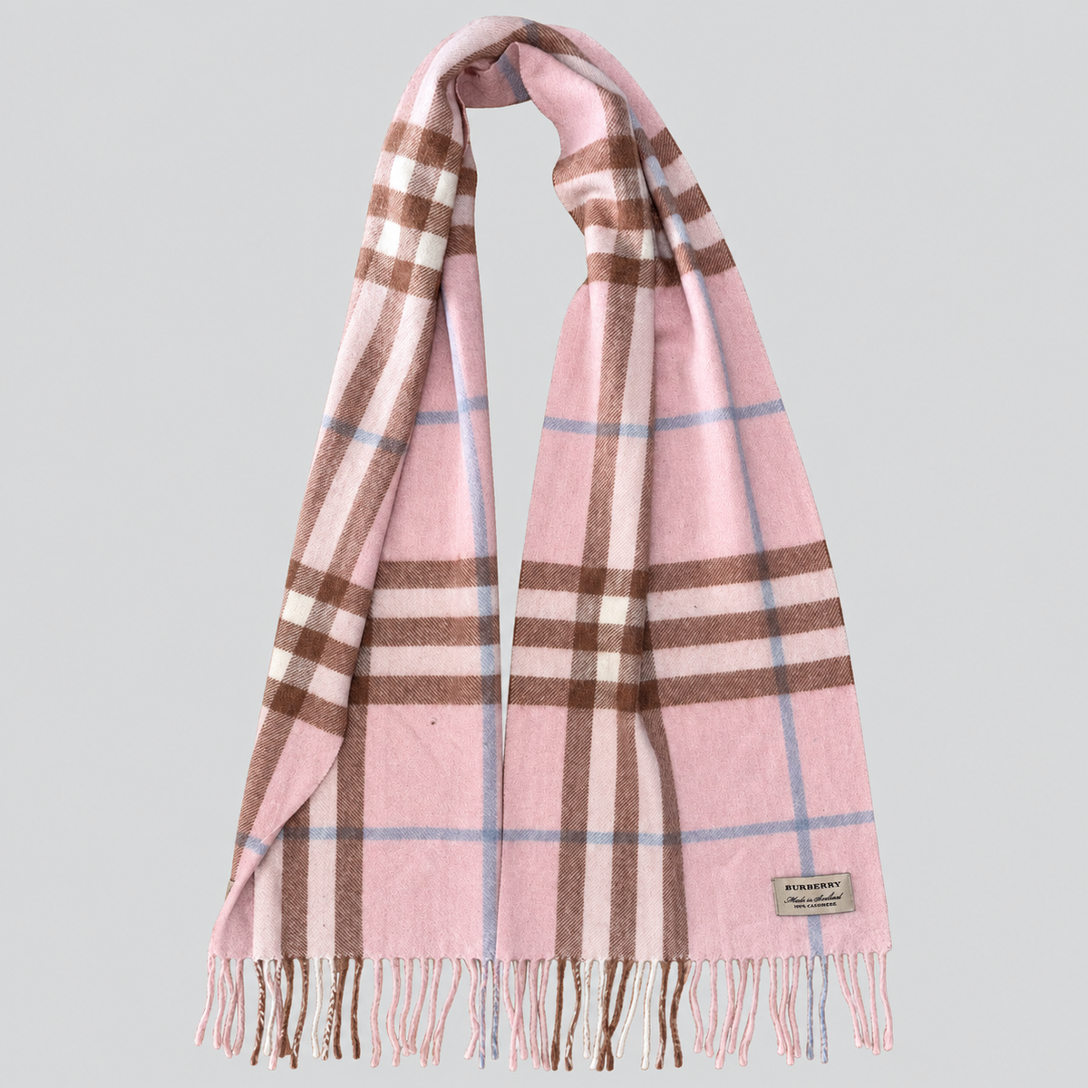 Vintage Burberry Schal Nr. 28 in Zartrosa-Braun Karo, ganz ausgebreitet