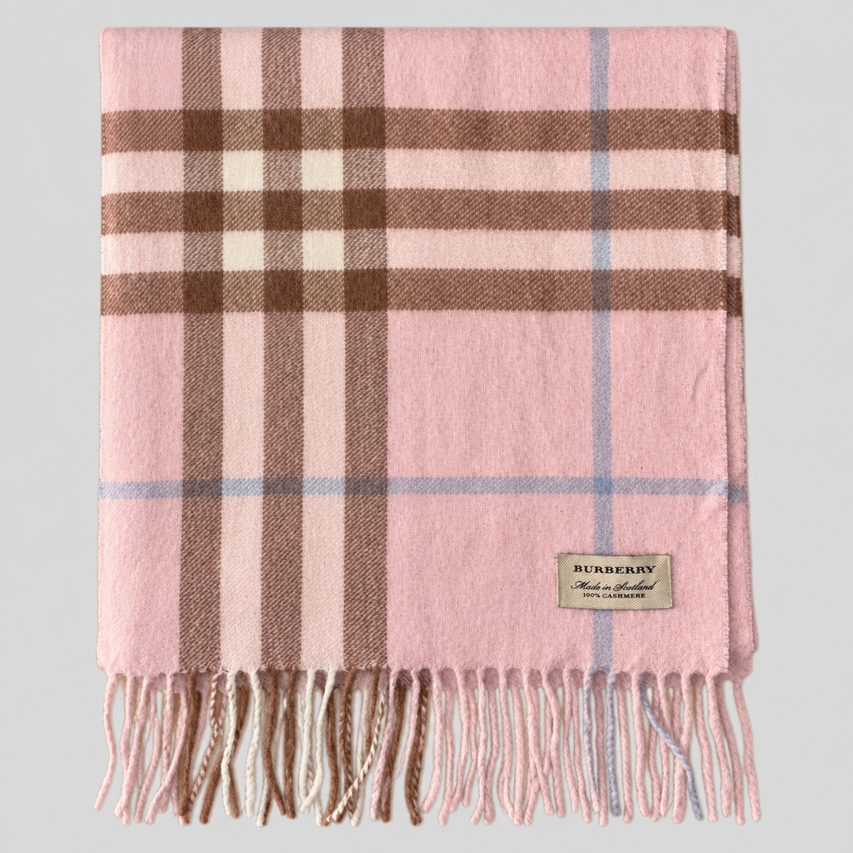 Burberry Schal Nr. 28 in Zartrosa-Braun Karo aus Kaschmir, zusammengelegt